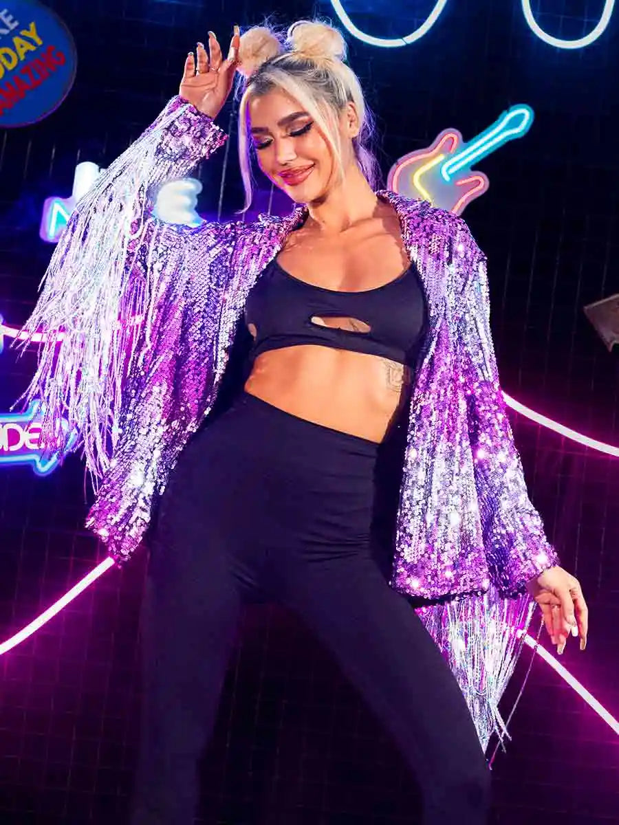Purple Sequin Fringe Jacket