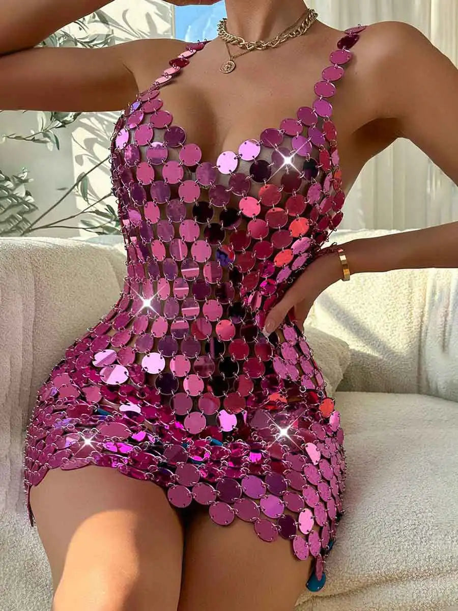 Bright Pink Sequin Mini Dress