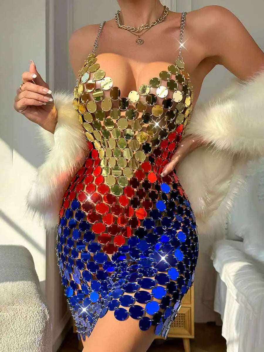 Multicolor Sequin Disco Dress