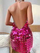 Disc Sequin Dress - Rose Red Metal Chain Chainmail Dress