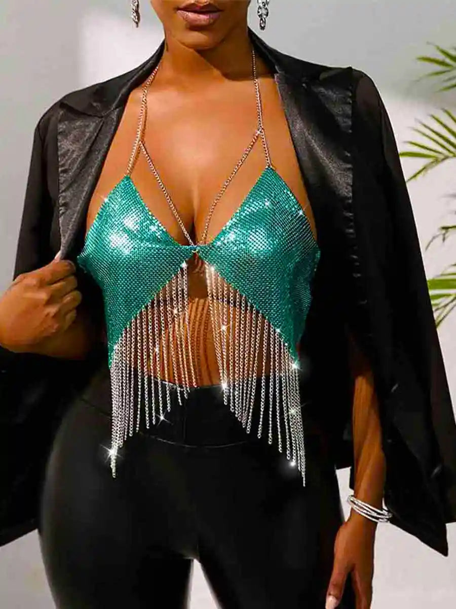 green sequin bralette