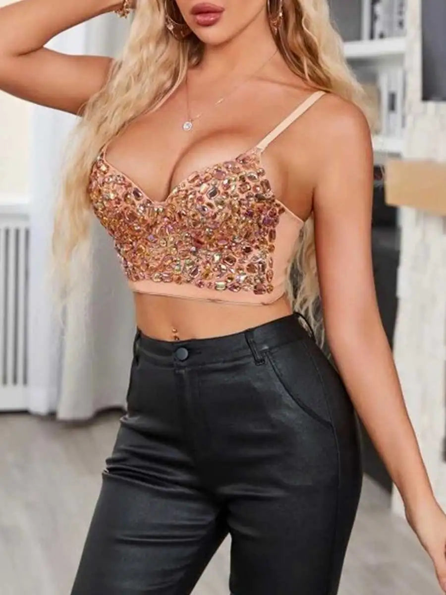 Khaki Rhinestone Bra