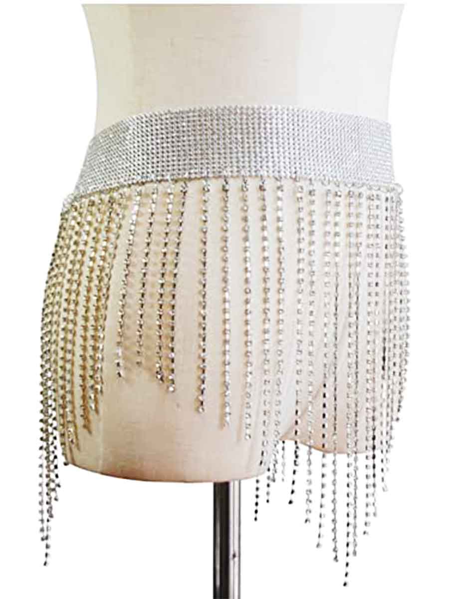 Metallic Rhinestone Fringe Skirt