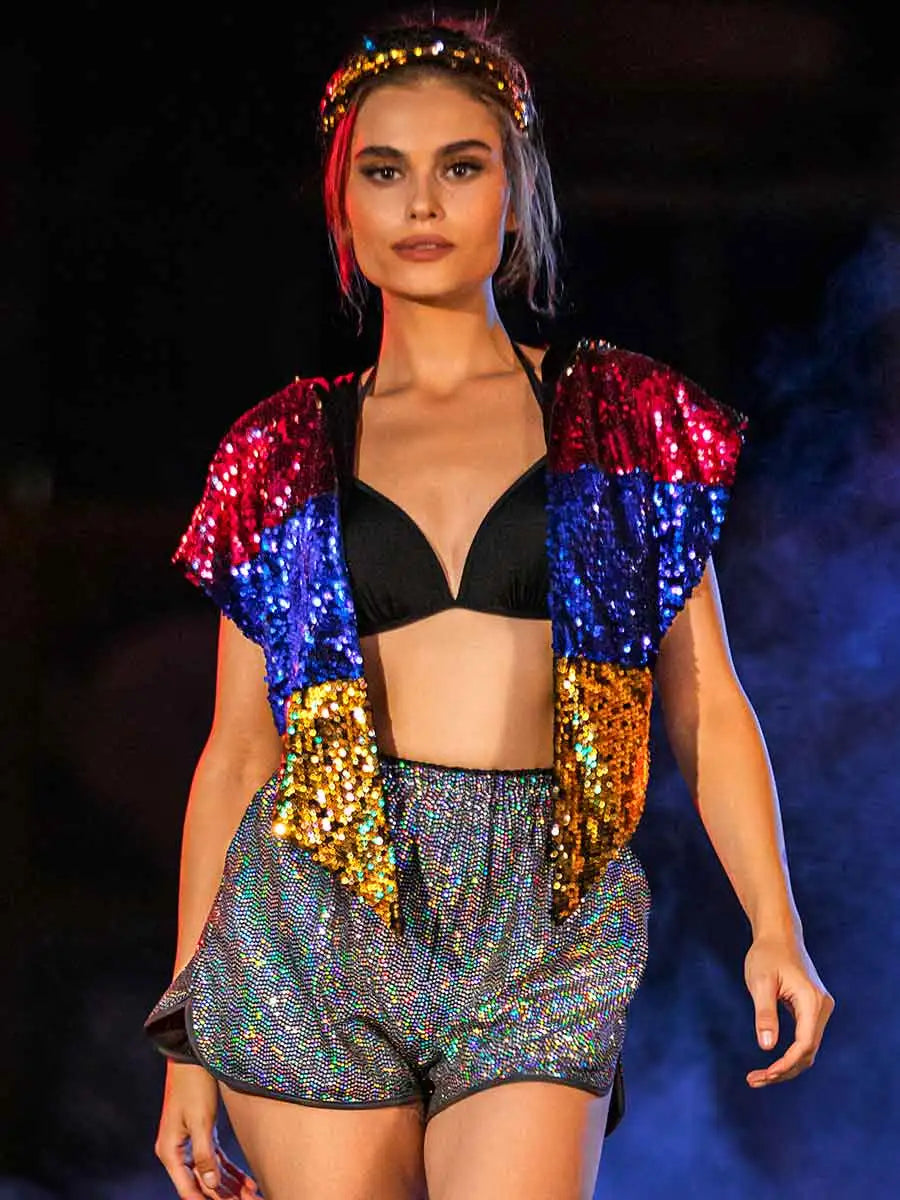 Unique Sequin Hooded Shawl