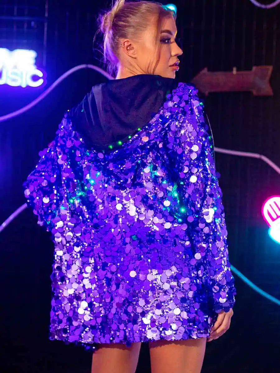 Sequin Hooded Top - Blue