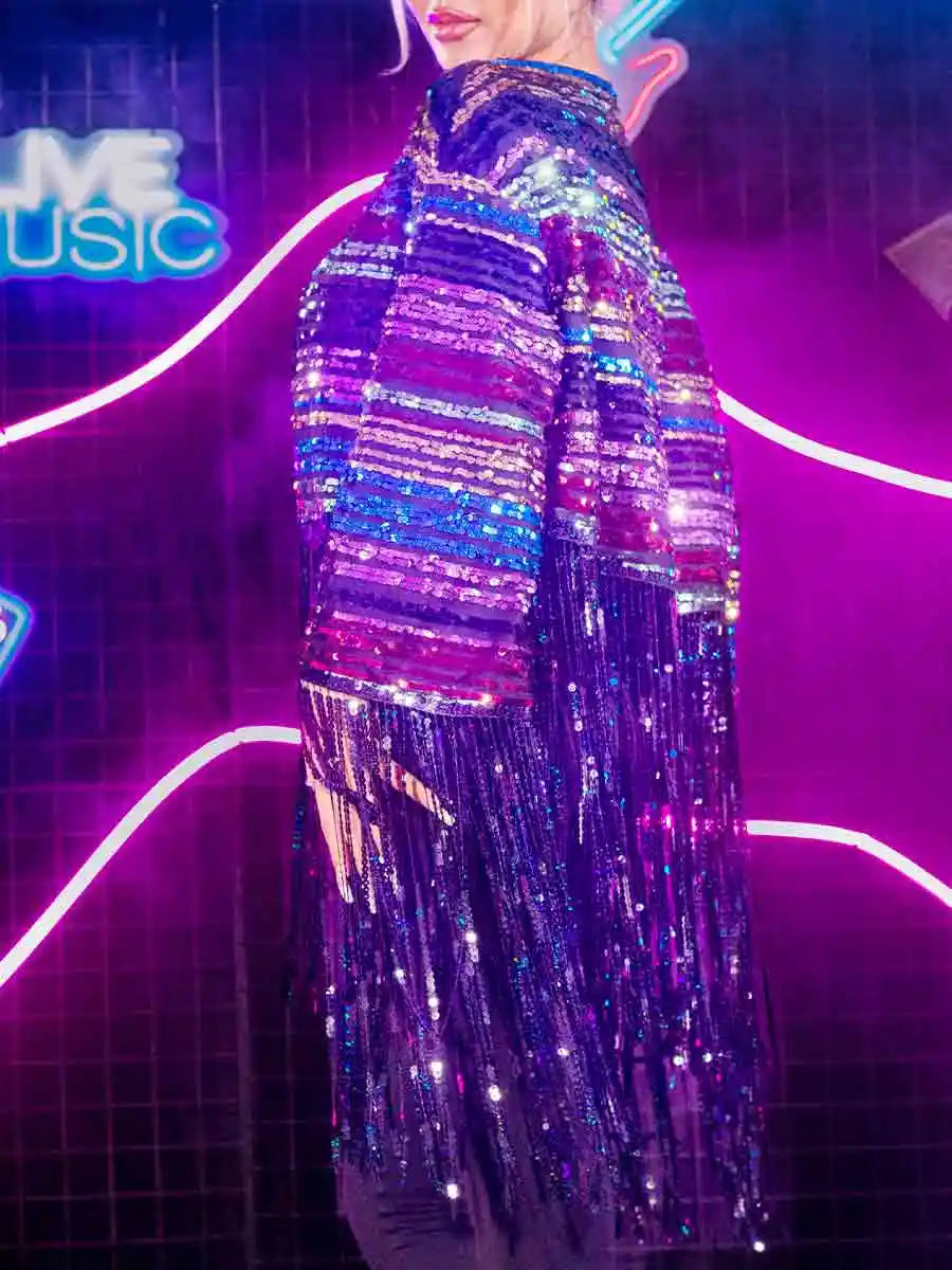 Long Sleeve Sequin Tassel Top