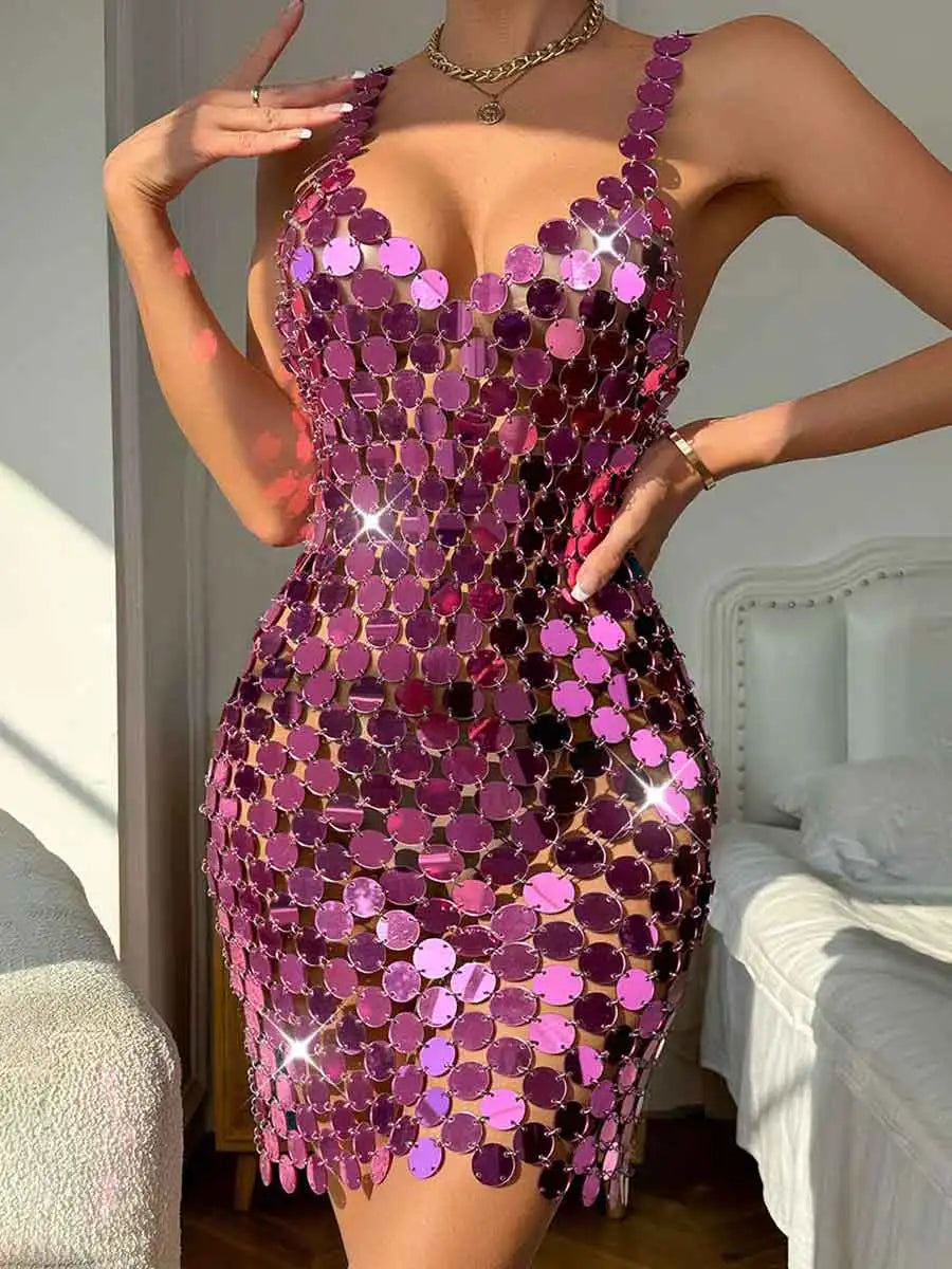 Pink Sequin Strappy Dress