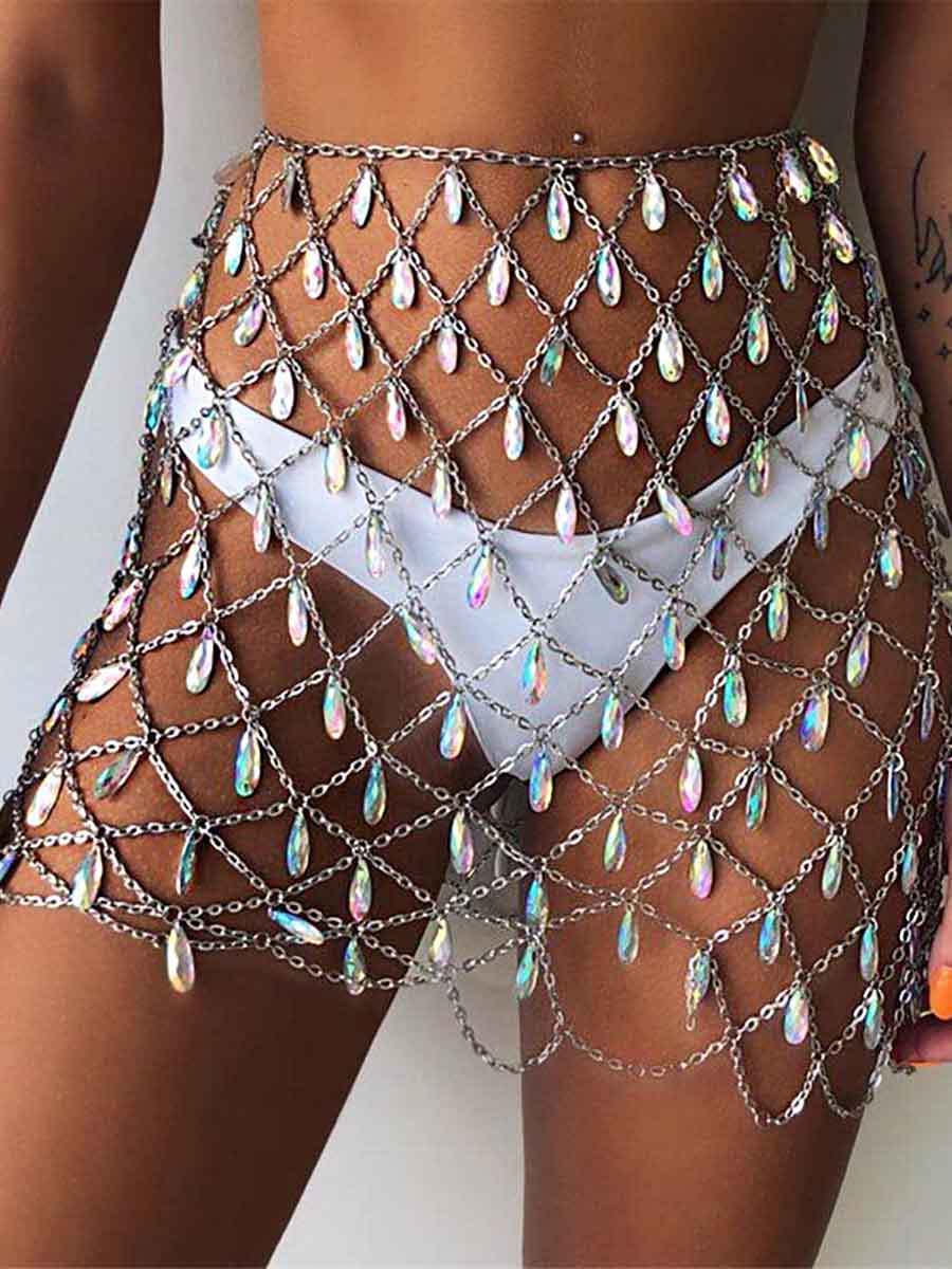 Boho Rhinestone Chain Midi Skirt