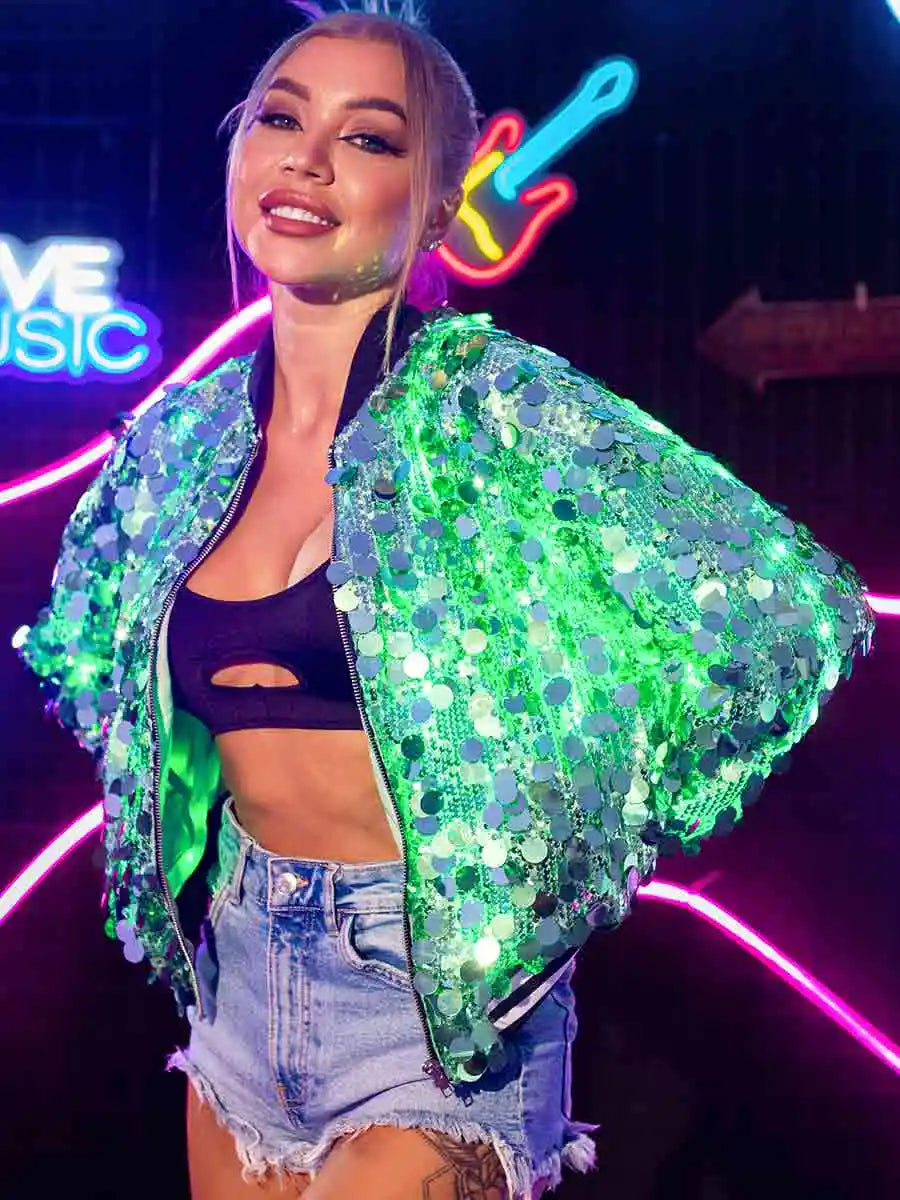 Green Sequin Jacket Womens