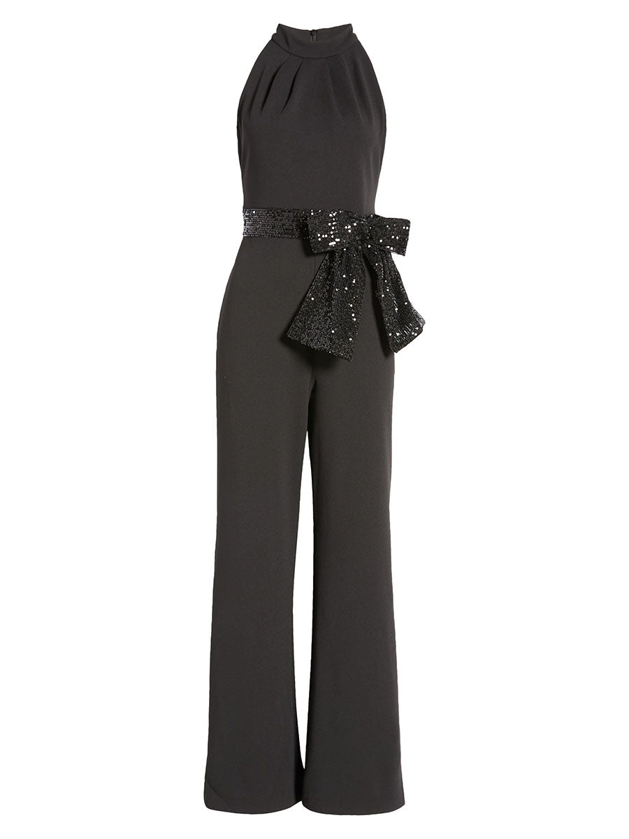 black sequin belt jumpsuit