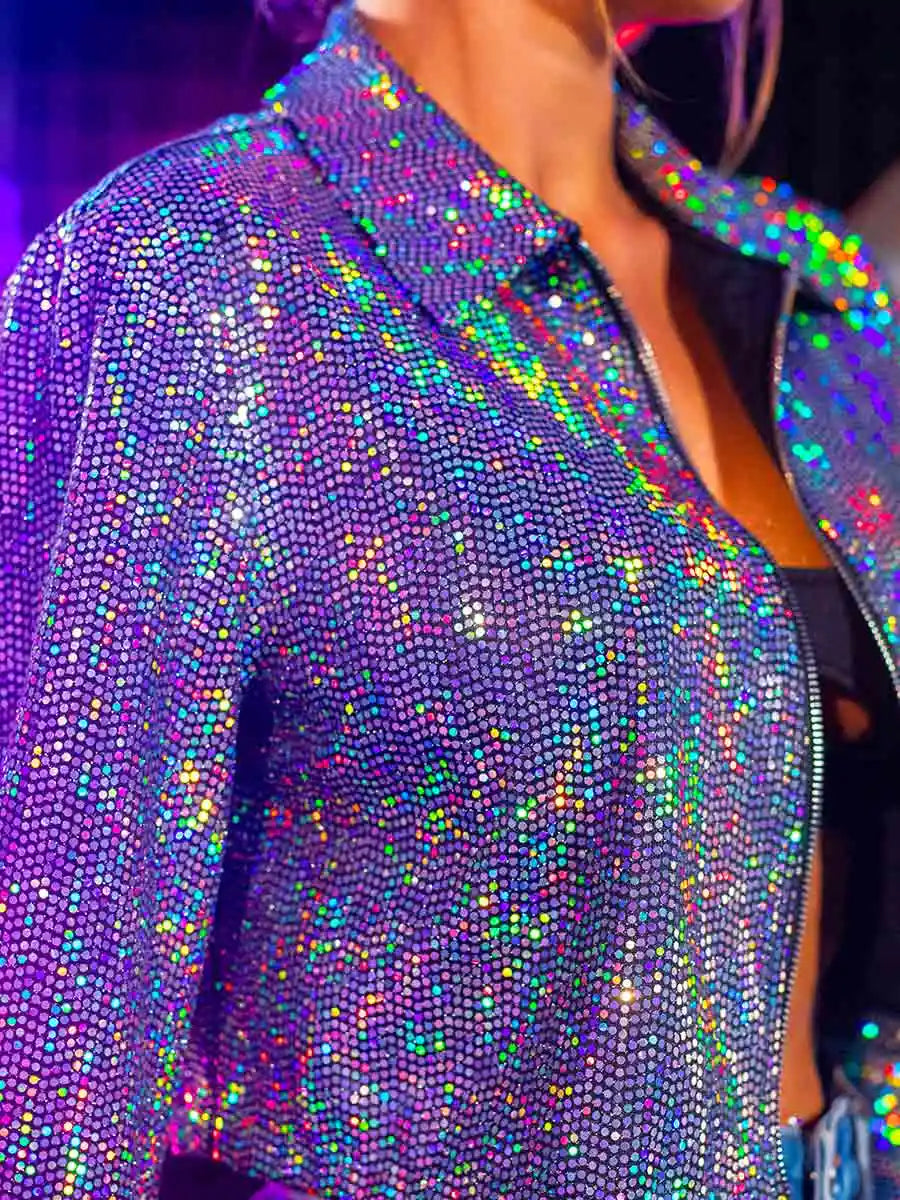 Silver Sequin Jacket with Lapel