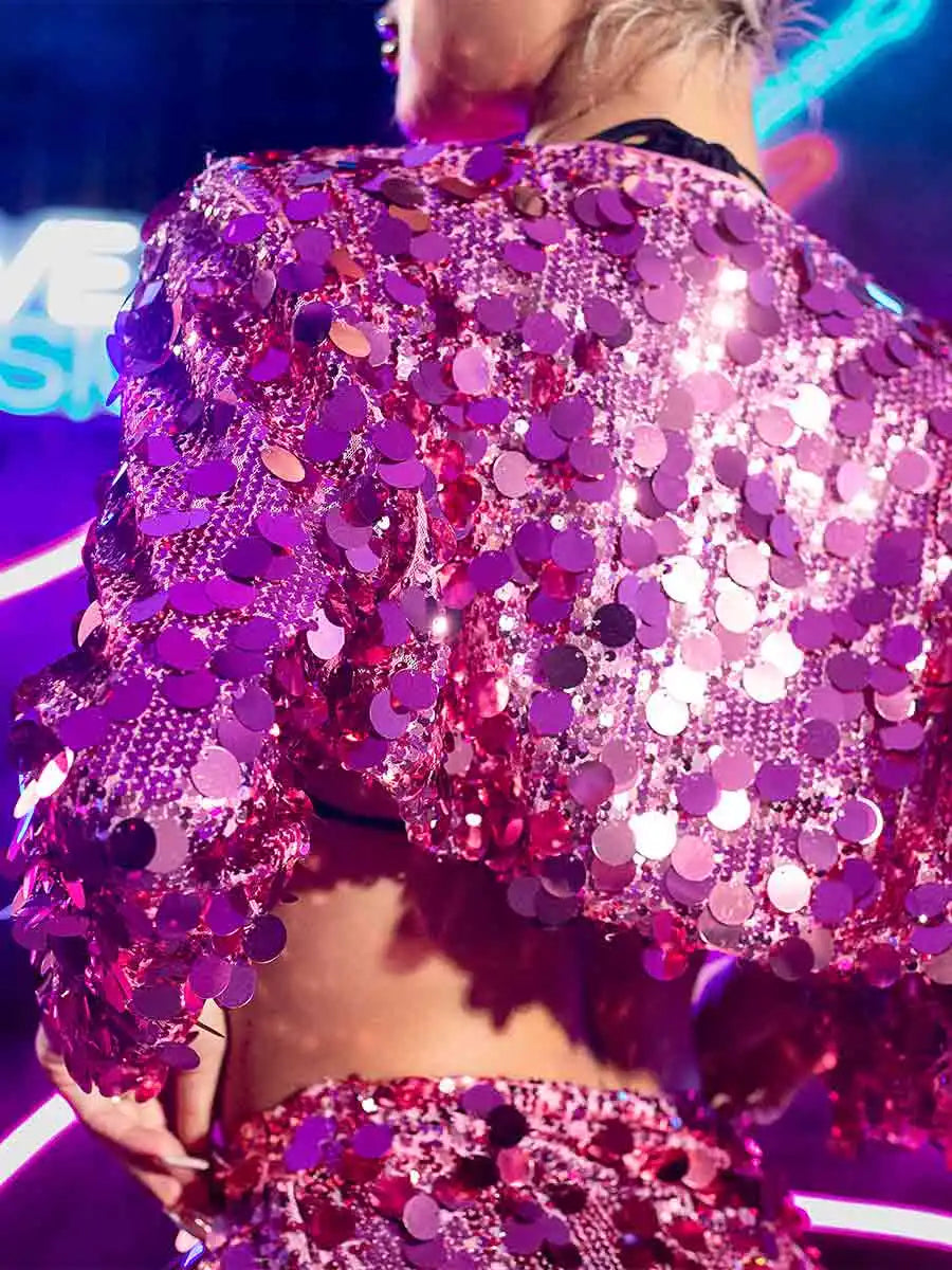 Pink Sequin Jacket Set