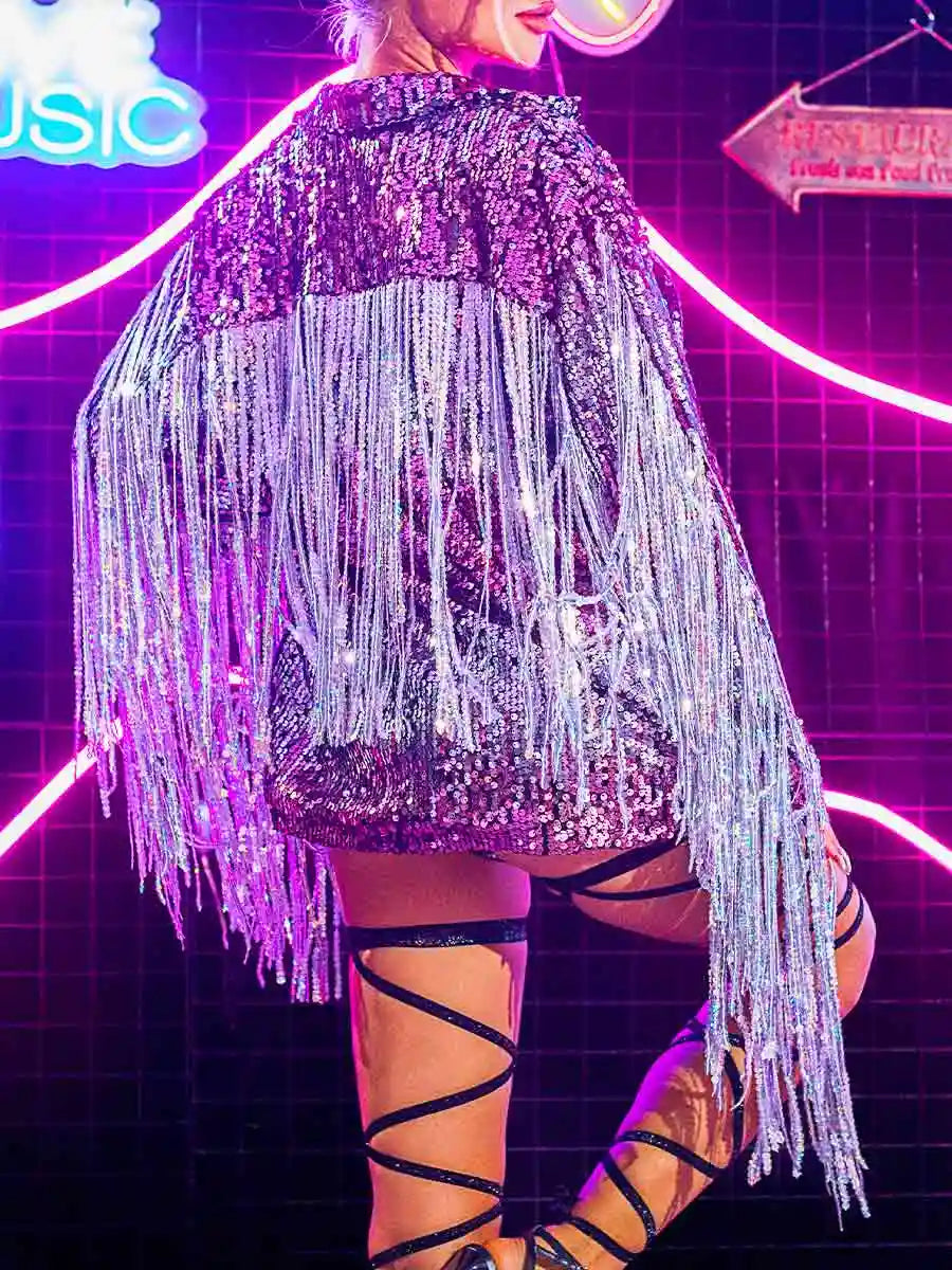 Purple Sequin Fringe Two-Piece