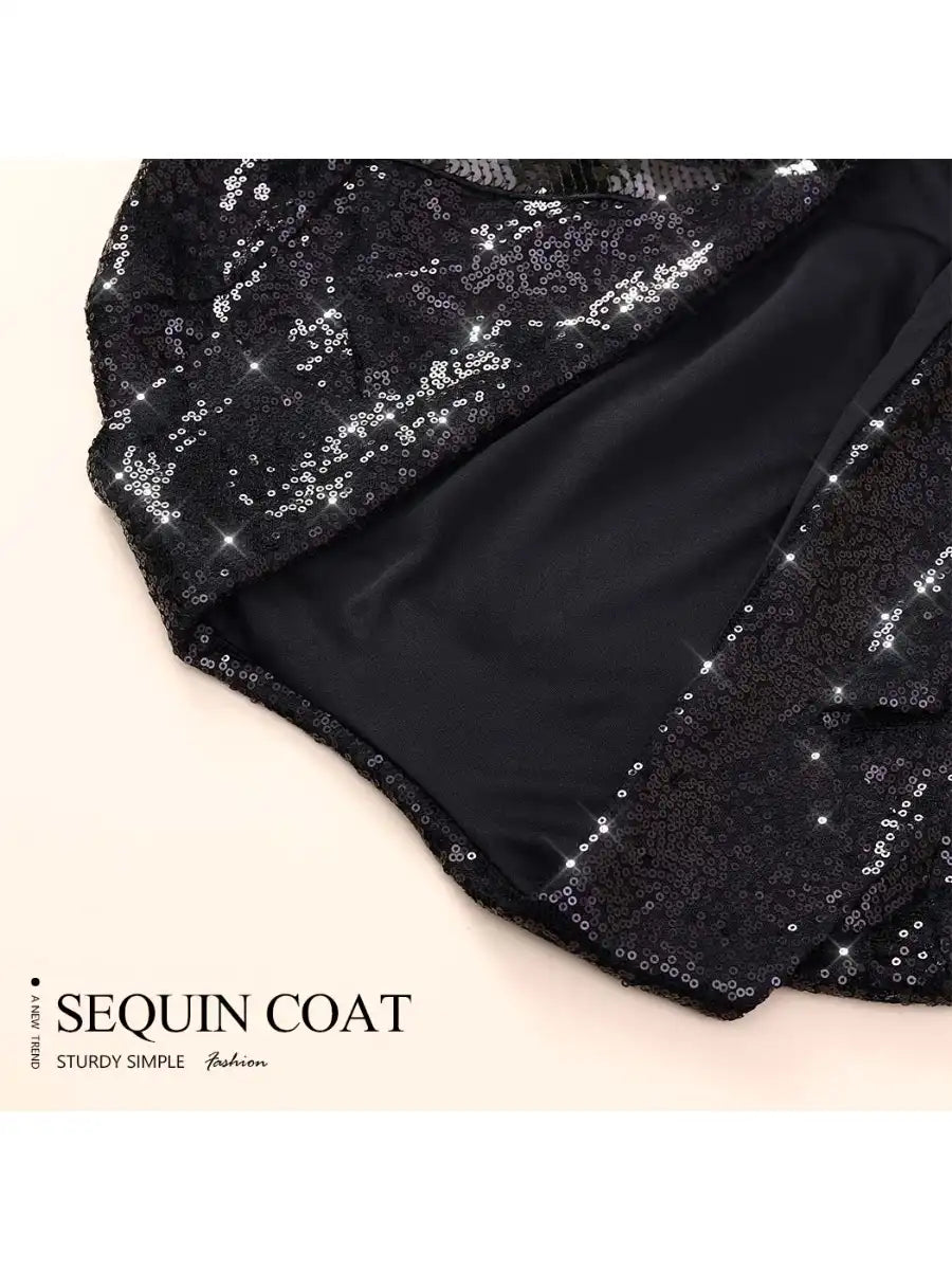 Elegantly Sequin Lapel Jacket