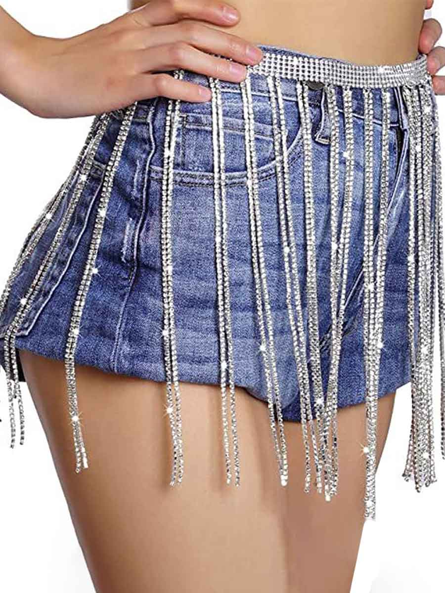 Chain rhinestone fringe skirt