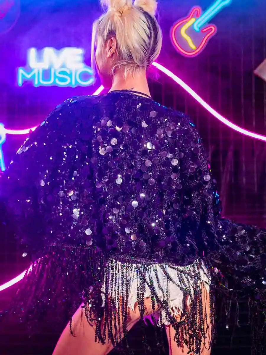 womens black sequin jacket
