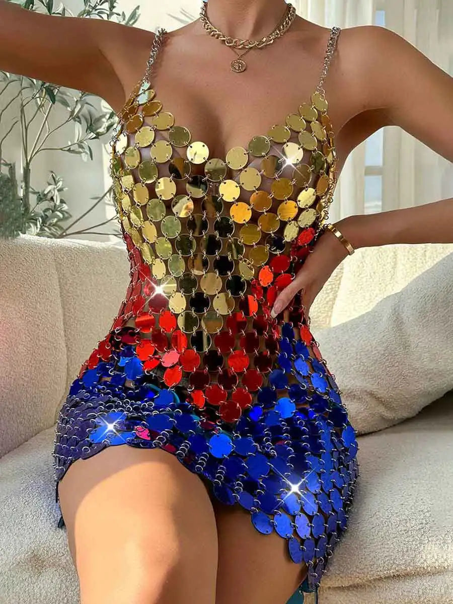 Rainbow Sequin Mini Dress