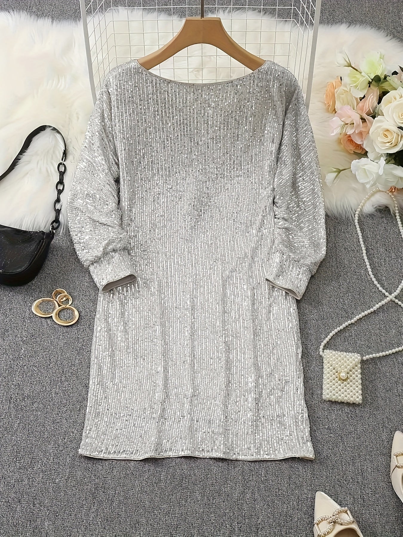 Silver Sequin T-shirt Dress