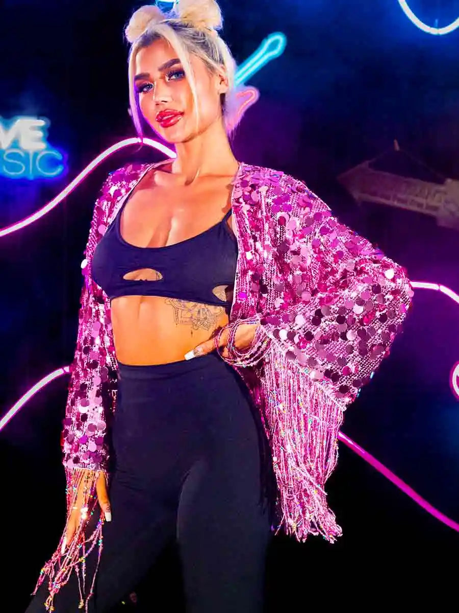 Trendy Pink Sequin Jacket