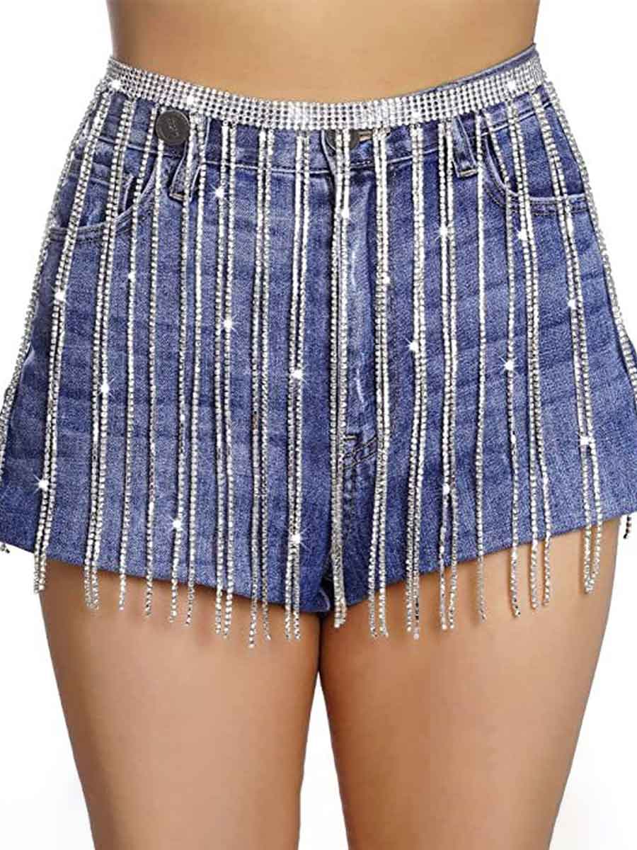 Shiny Chain Rhinestone Tassel Skirt