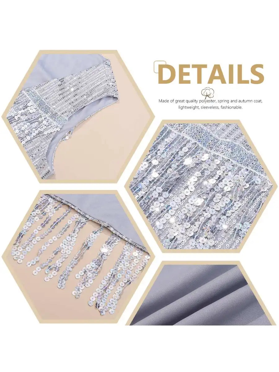 Silver Sequin Sleeveless Jacket