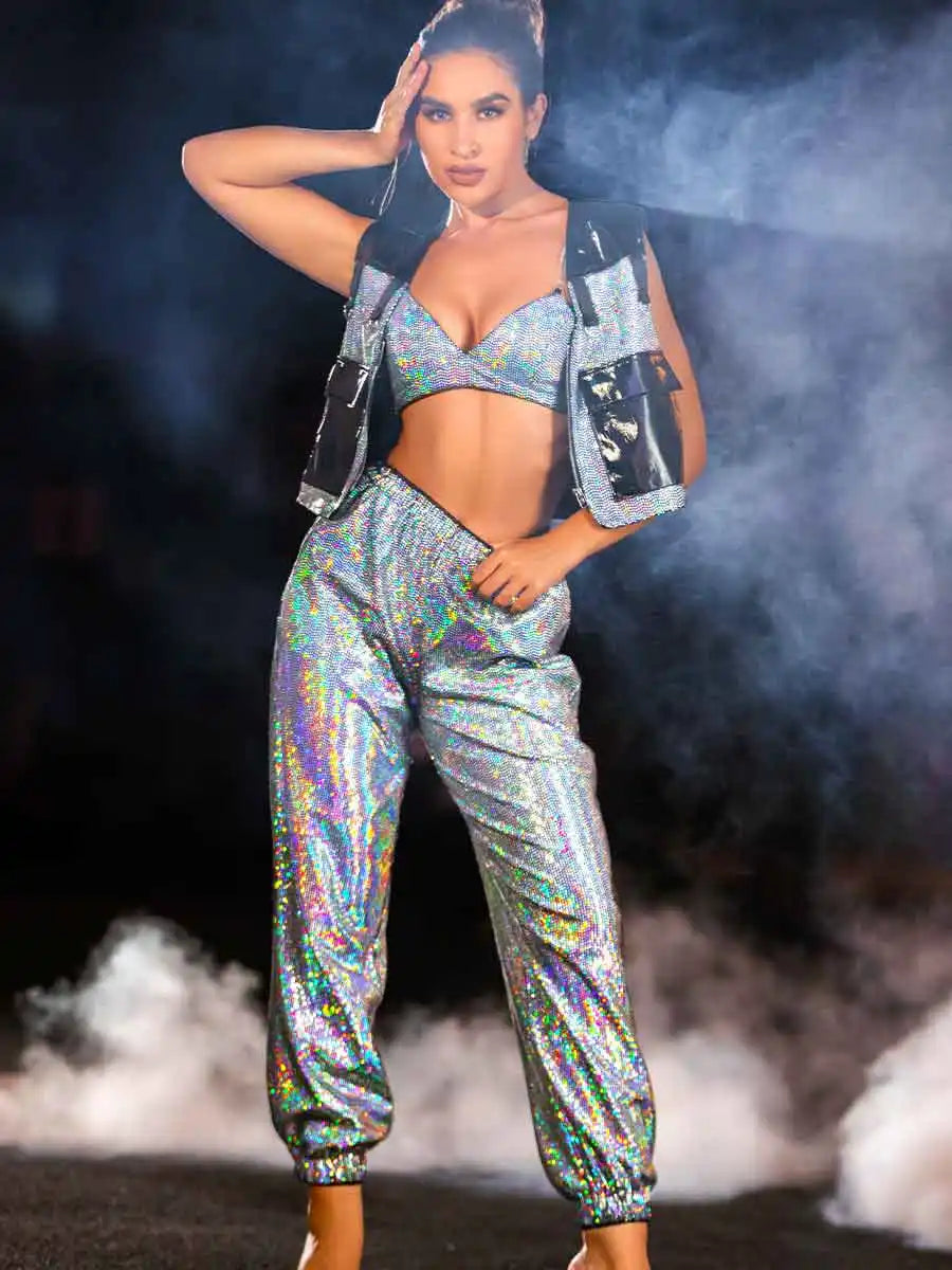 Sequin Pant Suit + Shining and stylish jacket vest