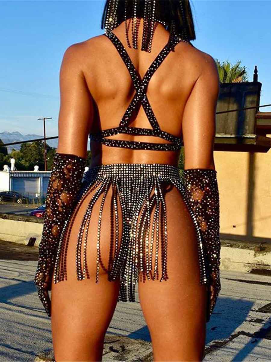 black skirt with rhinestones