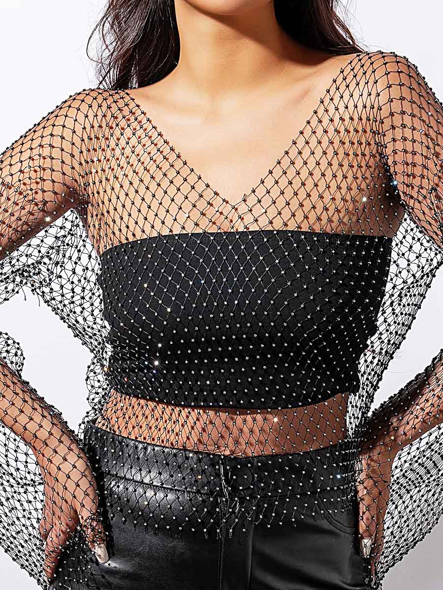 Sheer Rhinestone Mesh Top