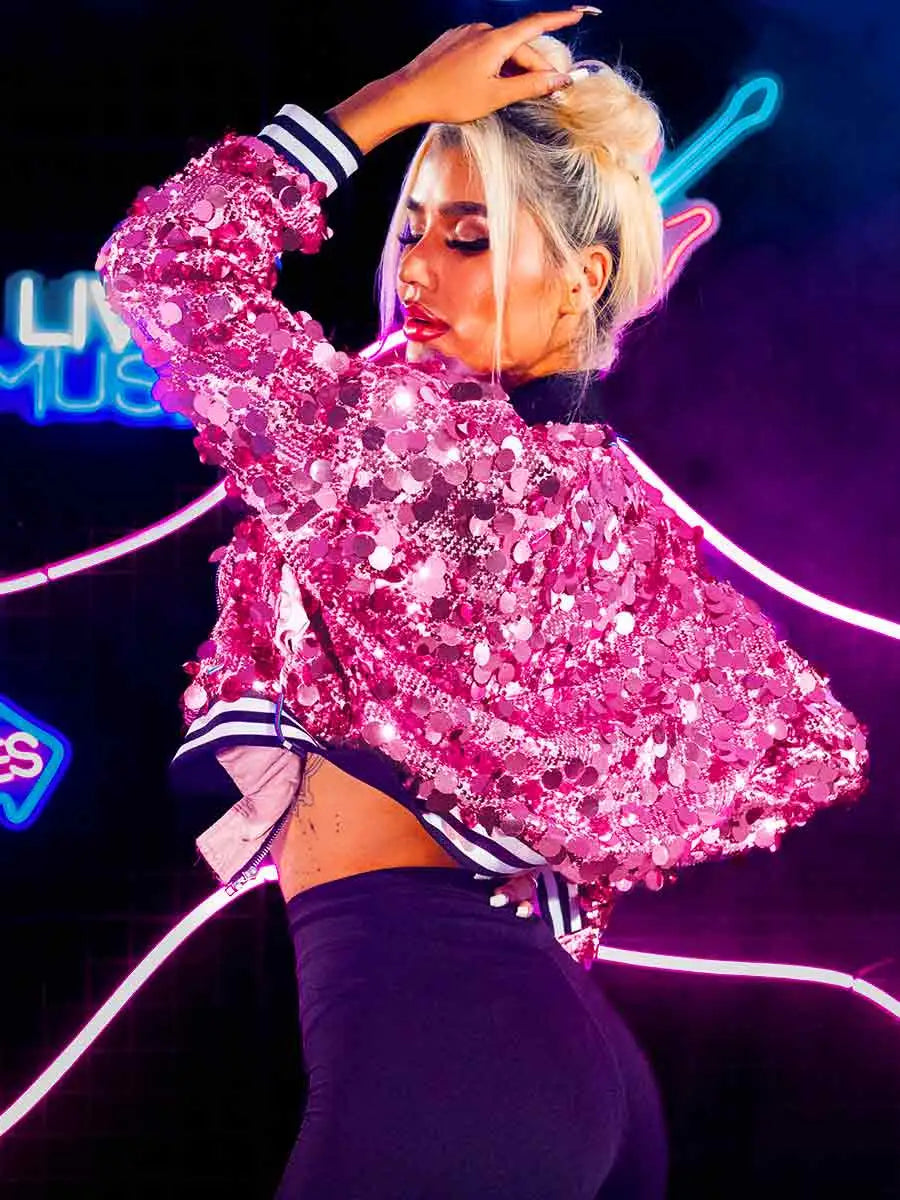 Stylish Pink Sequin Jacket