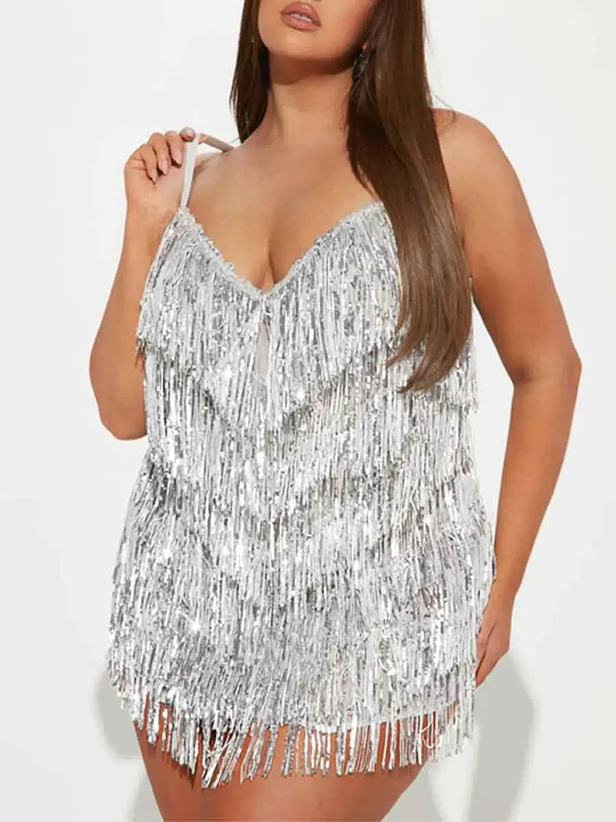 fringe silver dress