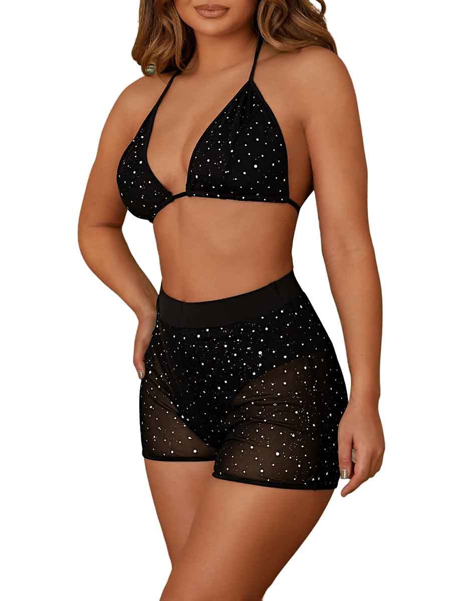 Black Rhinestone Halter Set