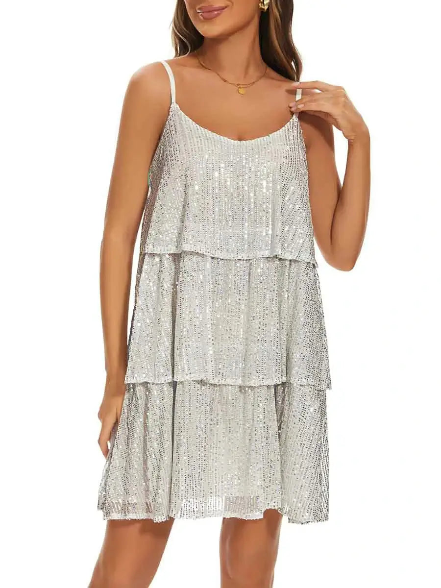 silver sequin slip dress
