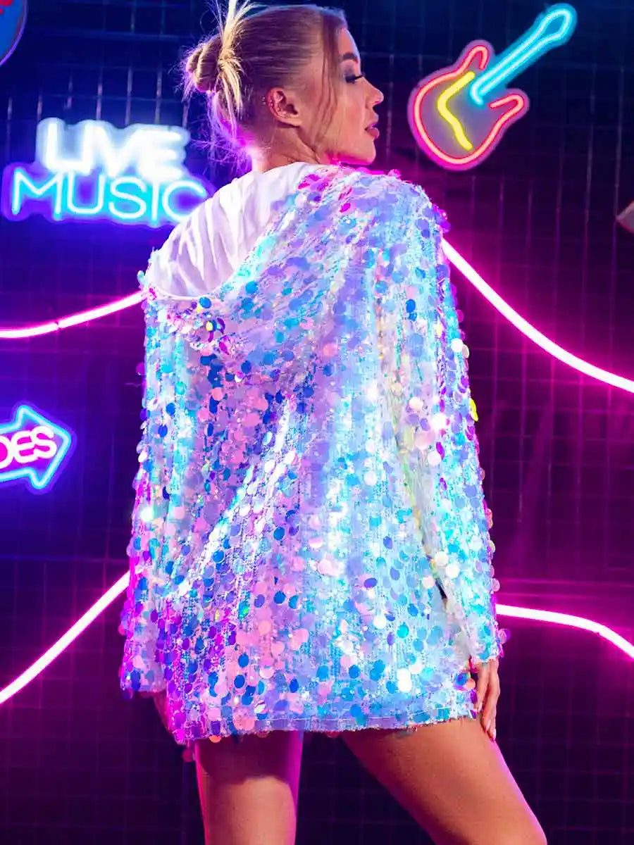 LED silver sparkly long sleeve top