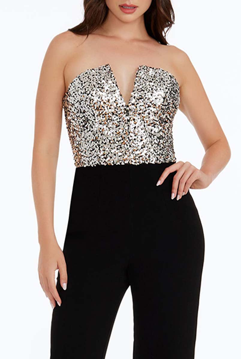 black and silver sequin jumpsuit