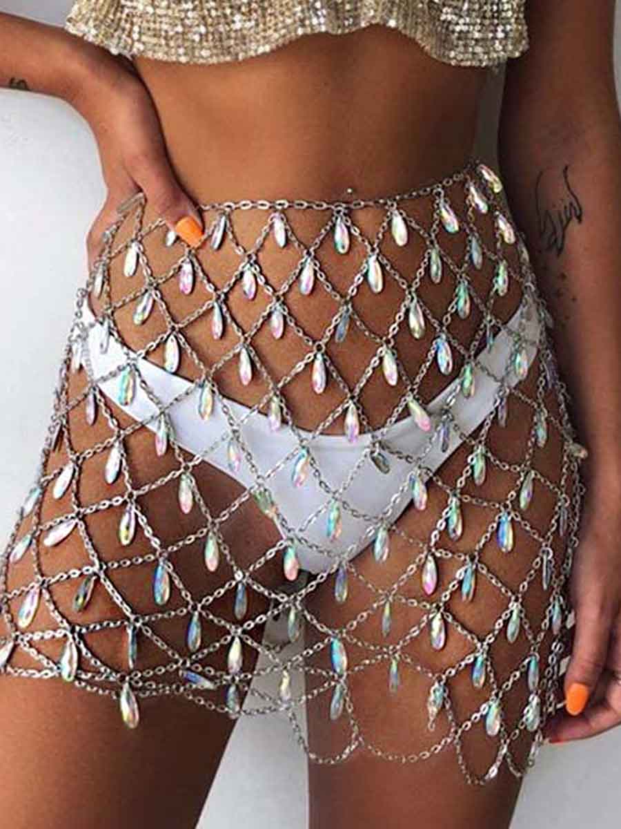 Stylish Boho Rhinestone Midi Skirt