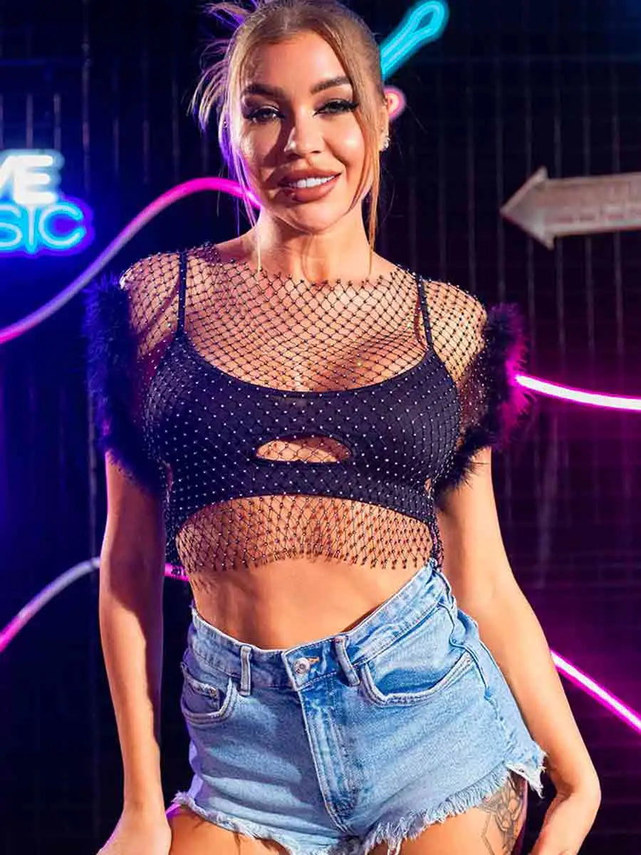 rhinestone fishnet shirt