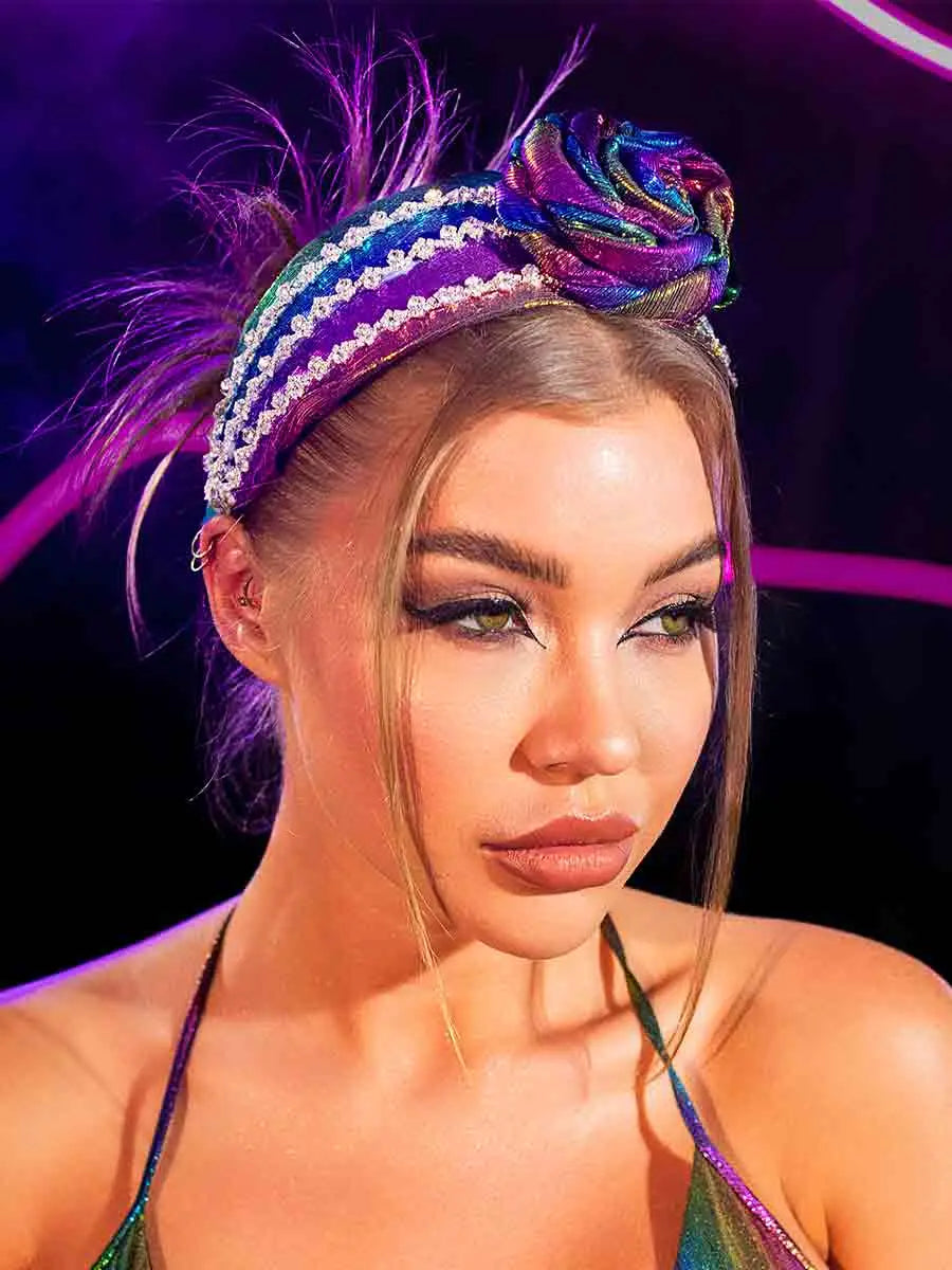 Rainbow Rhinestone Flower Hair Clips