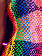 Rainbow Sheer Hollow Fishnet Dress