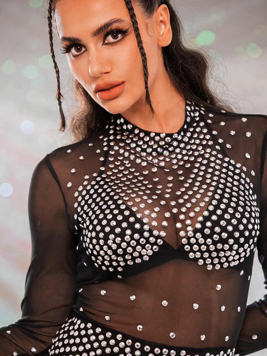 black mesh sparkle dress