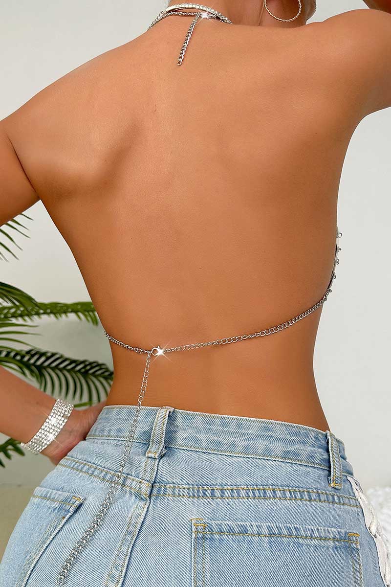 Silver Backless Sequin Tank Top