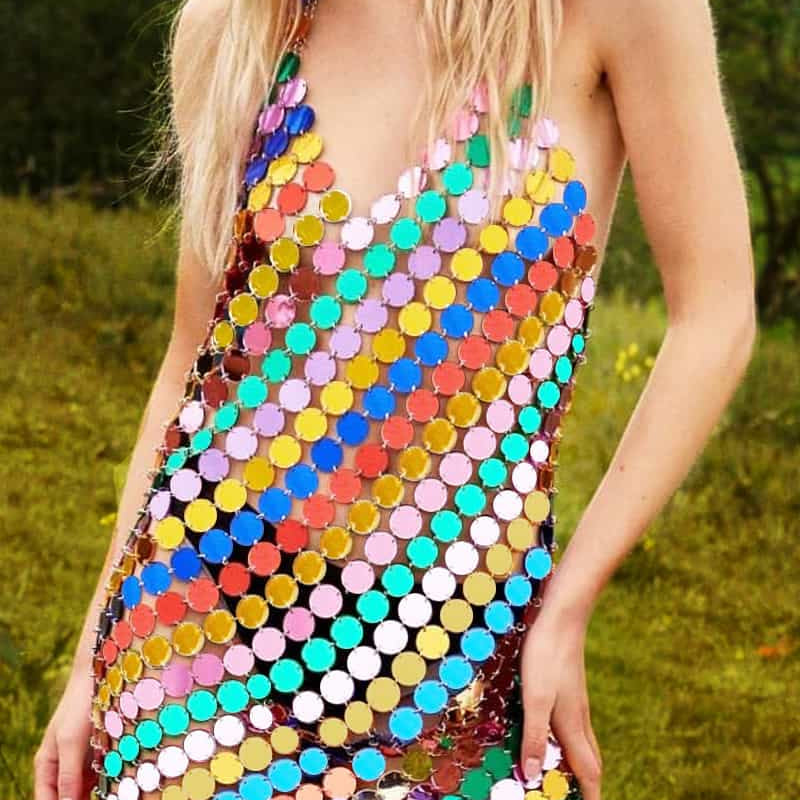 Stylish Rainbow Disc Sequin Mini Dress Party Exclusive