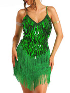 green sequin fringe dress