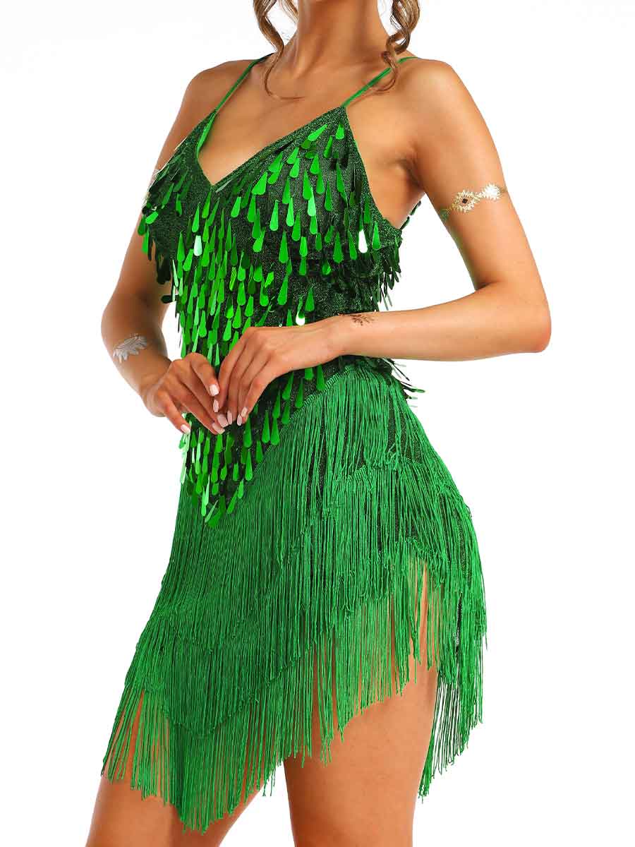 mini green fringe dress