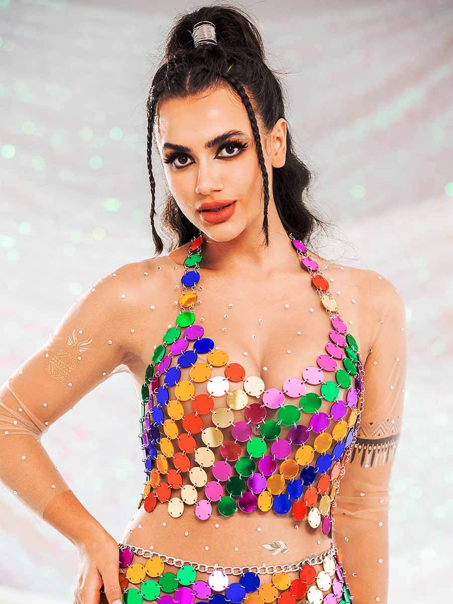 Rainbow Sequin Halter Set