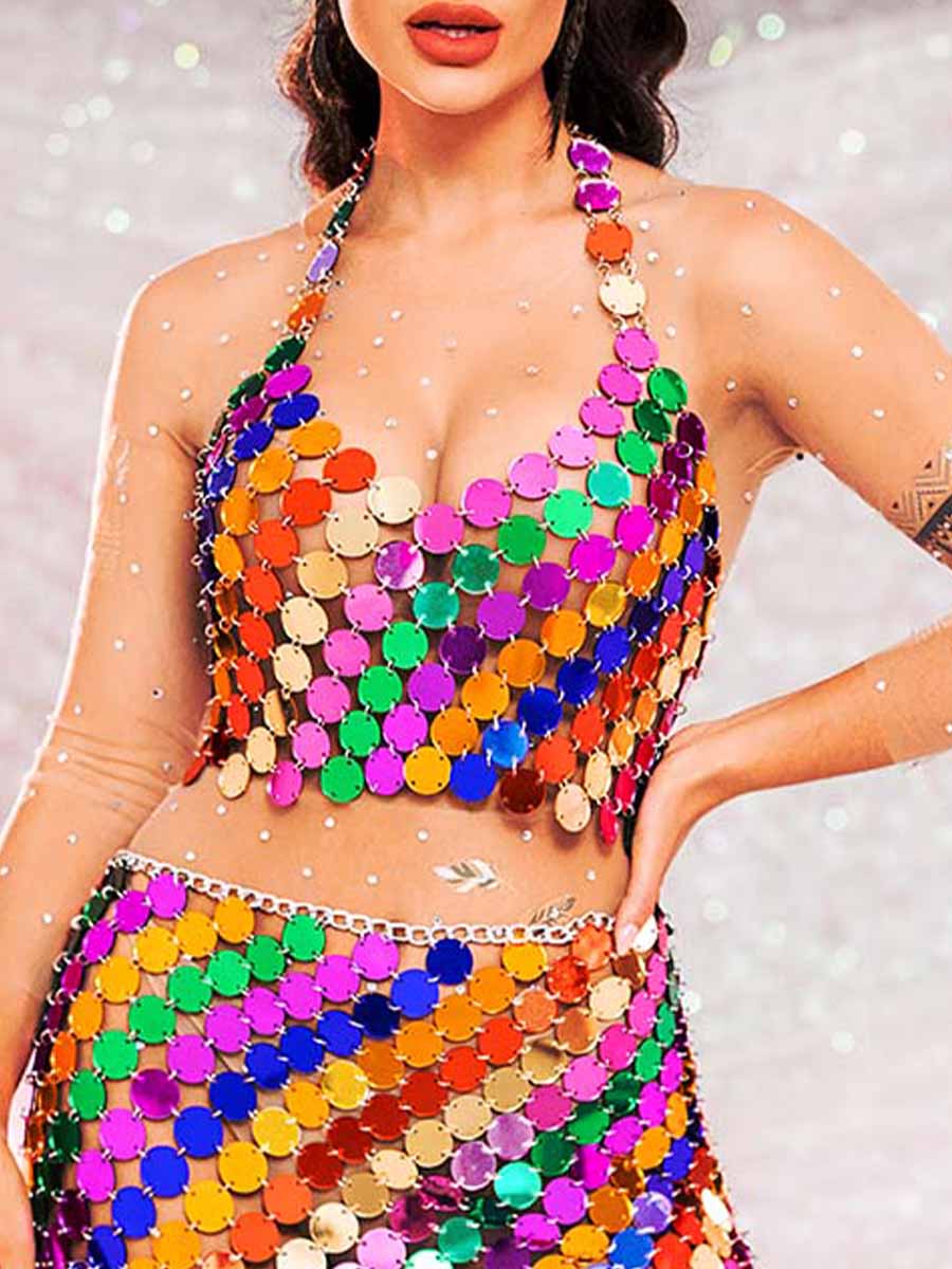 Rainbow Sequin Two-Piece Set