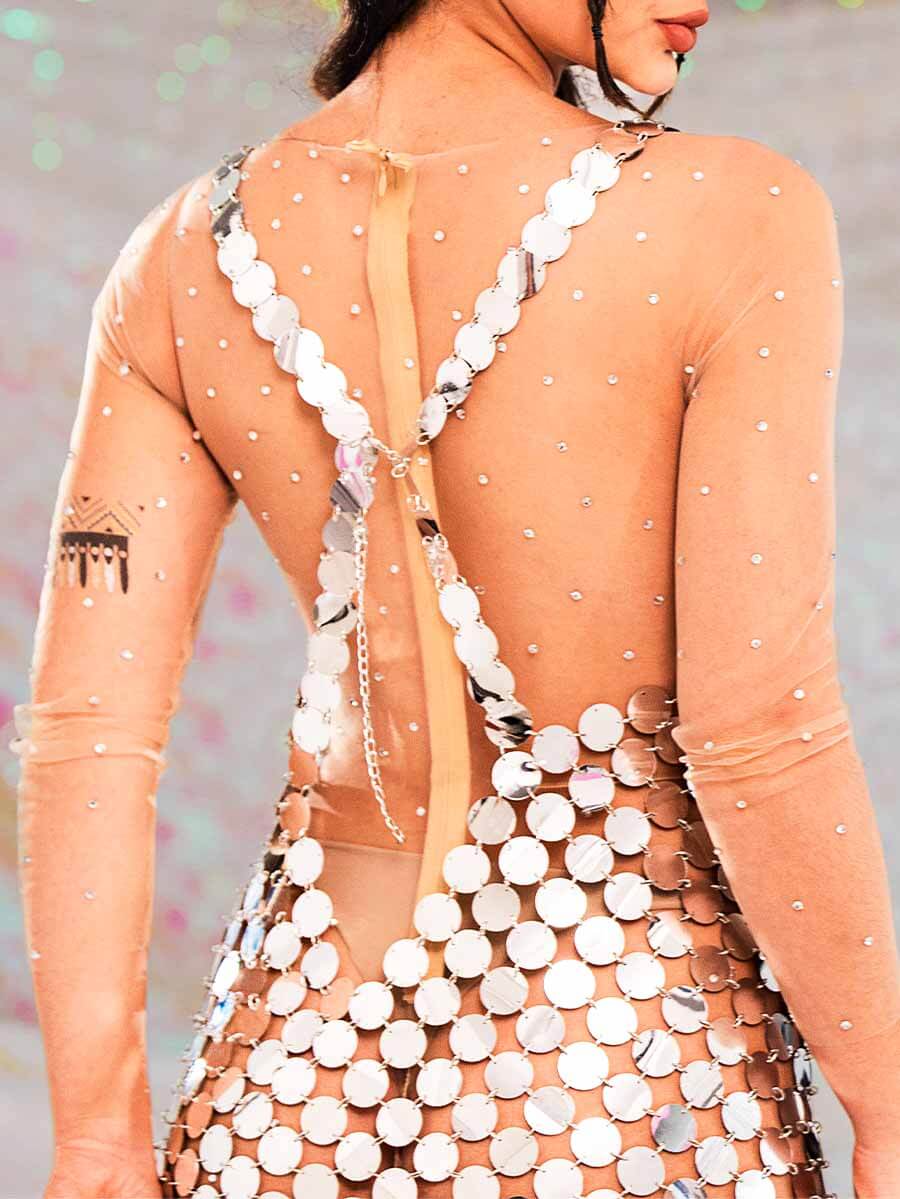 Silver Sparkling Disc Mini Dress