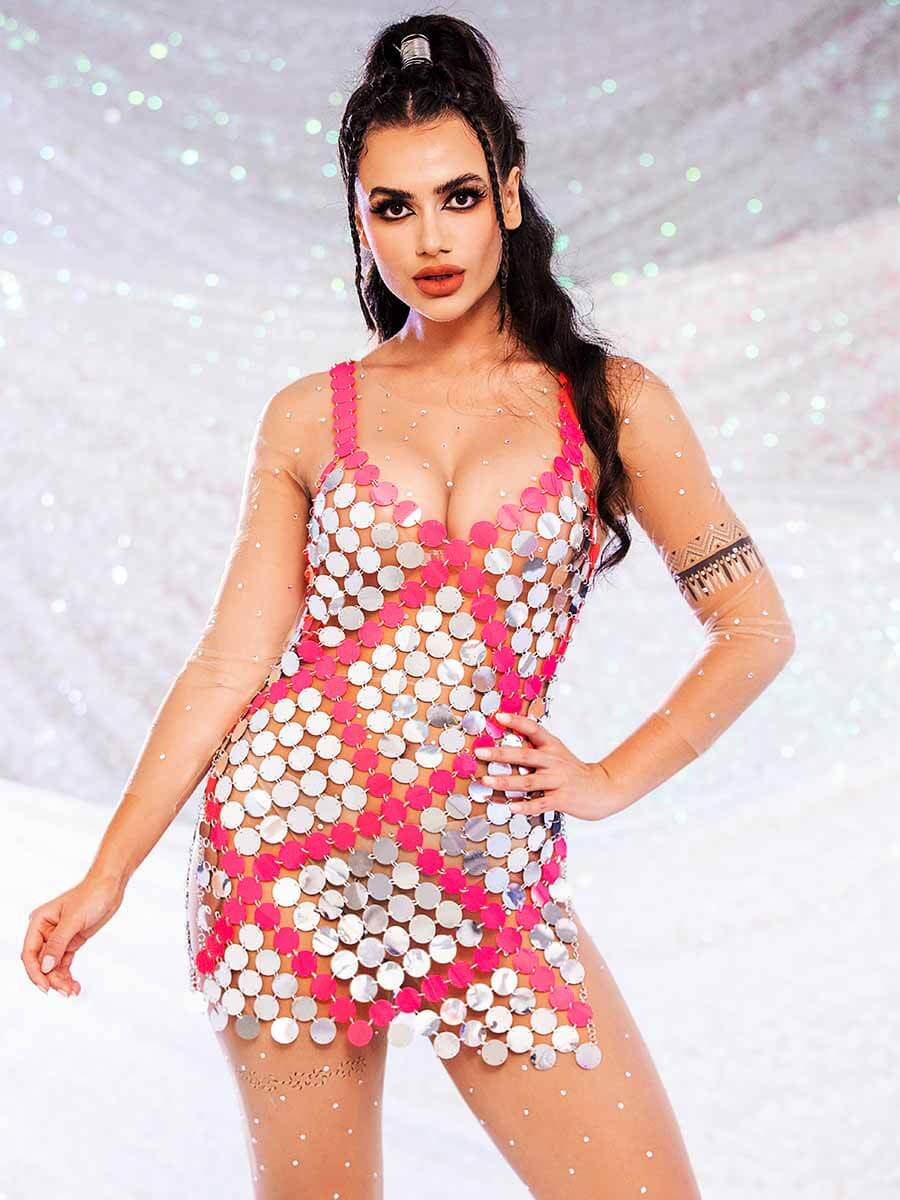 silver sequin mini dress