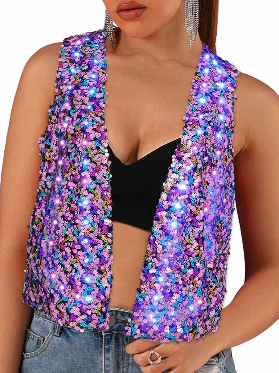 LED Purple Sequin Vest Top