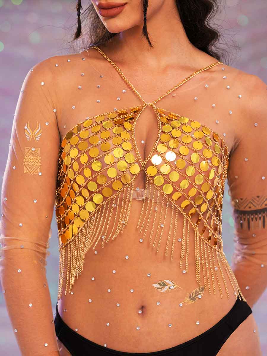 gold sparkly tassel top