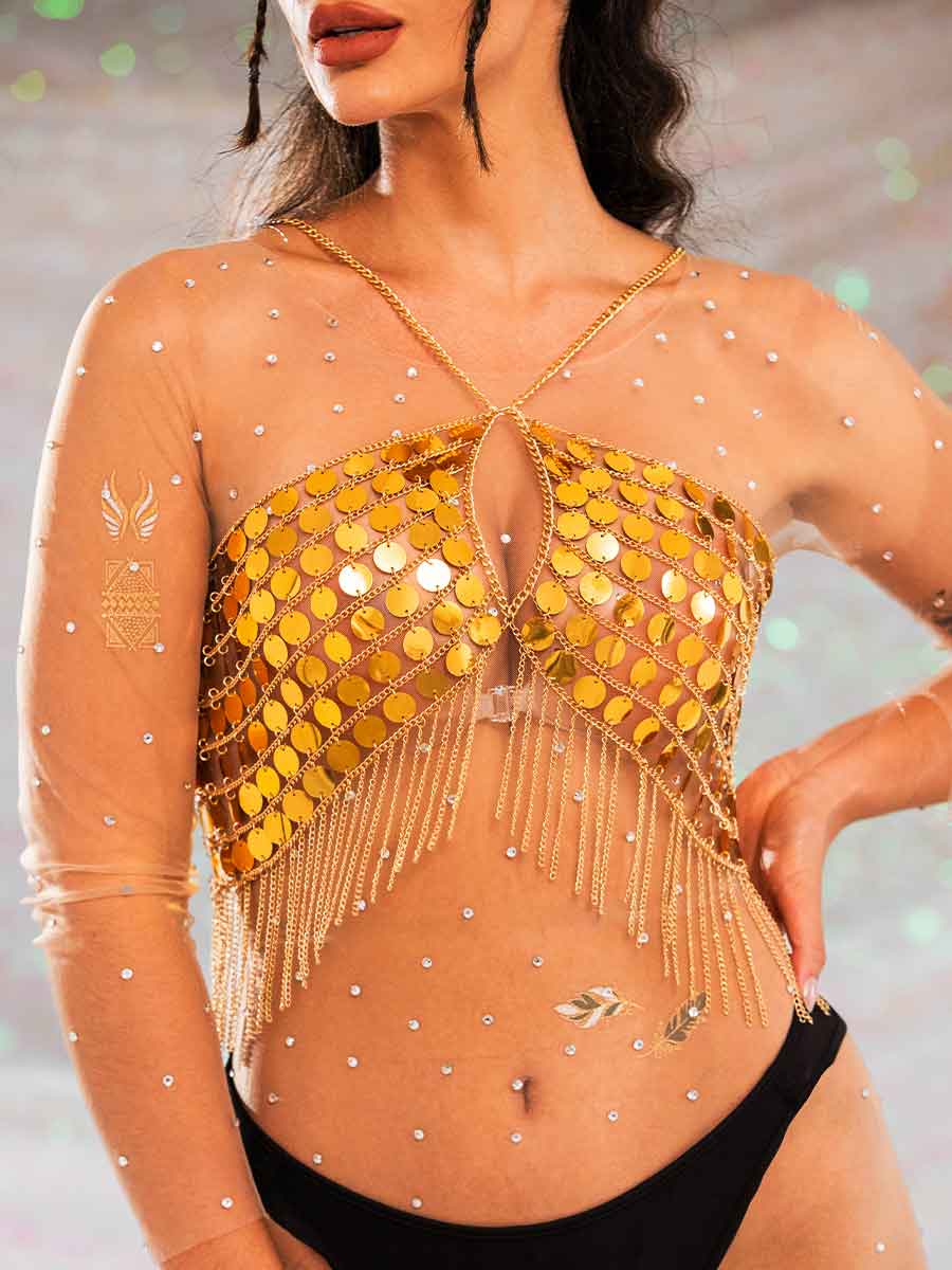 gold sparkly fringe top